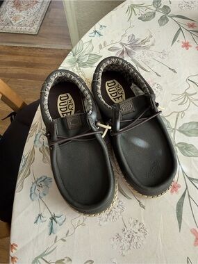 Hey Dudes Wally Dark Brown Leather-Look Casual Slip-Ons
